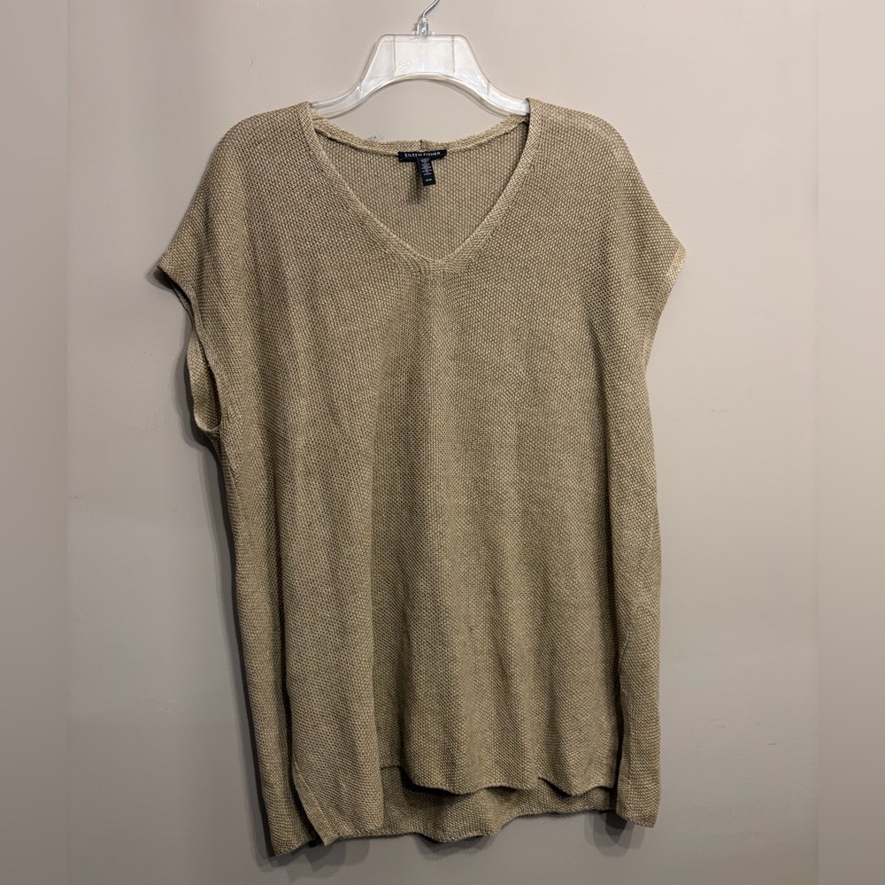 Eileen Fisher Organic Linen Textured Knit Tunic Top Size M